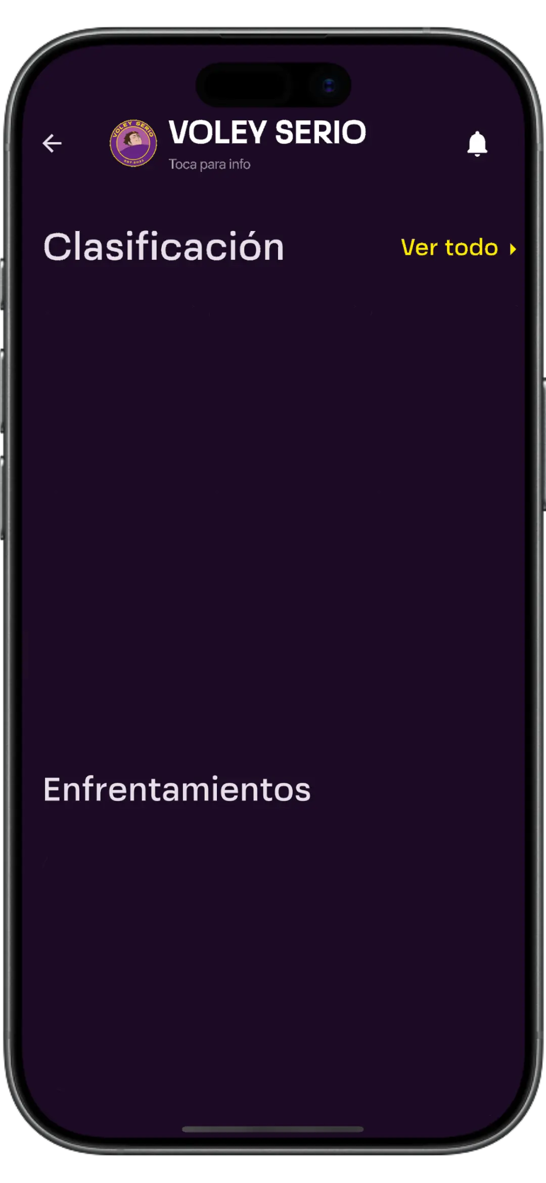 Imagen de la aplicación mostrando la pantalla de liga